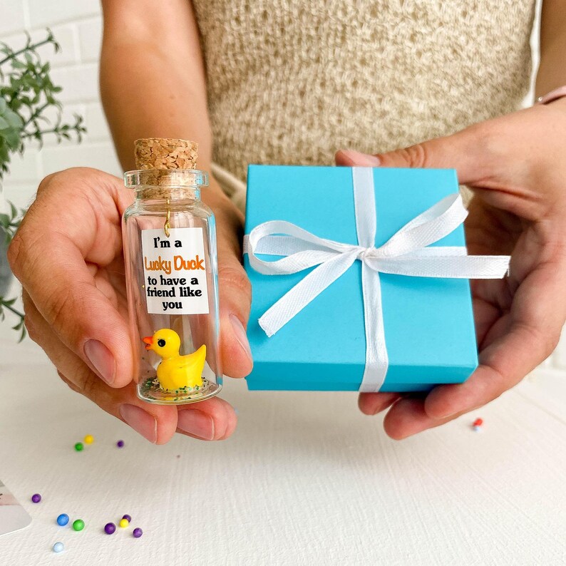 Personalized soulmate gift, Mini gift box with little duck for Anniversary, Miniature Rubber Duck, BFF Birthday Gift For Her Girlfriend Gift image 9