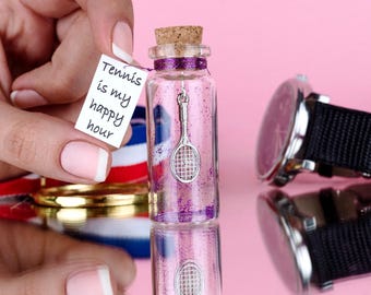 Tennis gift Small sport gift Tennis is my happy hour Tennis lover gift ideas Gift for Boyfriend Tennis racket Miniature wish jar