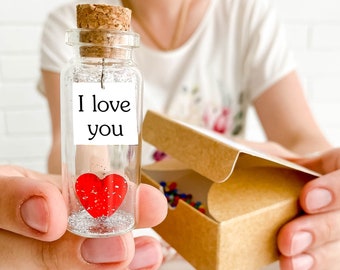 I love you Romantic Gift for Boyfriend or Girlfriend Anniversary gift for Wife or Husband  Cute present for him or her Heart in a Bottle