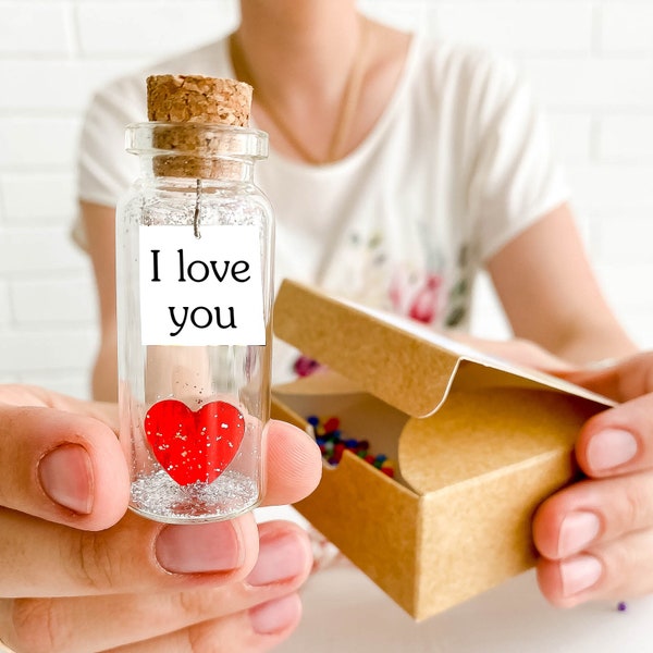 I love you Romantic Gift for Boyfriend or Girlfriend Anniversary gift for Wife or Husband  Cute present for him or her Heart in a Bottle