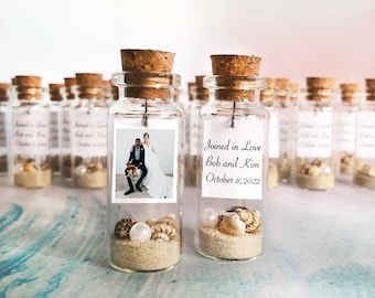 Wedding favors with photo, Set of 10 Message in a bottle favors for guests, Wedding anniversary party favors