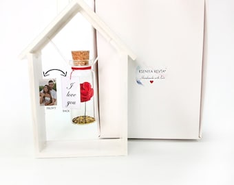 Cadeau pour la Saint-Valentin pour elle, cadeau pour l'âme soeur, je t'aime, cadeau personnalisé pour un rendez-vous galant, rose rouge sentimentale romantique dans une bouteille pour femme