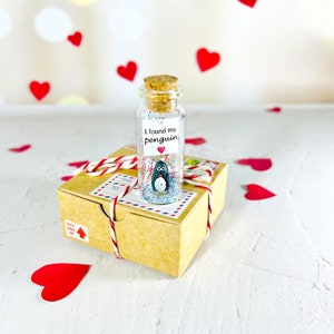 Penguin love gift for girlfriend, Cute valentine gifts for her, Anniversary gift for boyfriend, Miniature penguin valentines day figurine