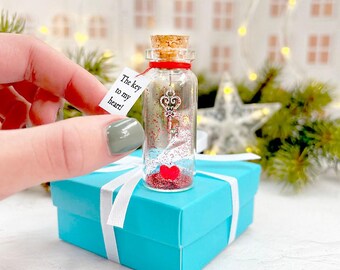 Message in a bottle with key and heart, Key to my heart anniversary gift for him, husband Valentines Day love letter, romantic gift for him