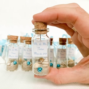 Wedding favors for guests 10pcs Beach Wedding favors Thank You Gift Personalized Message in a bottle Unique Destination Wedding favors Sand image 1