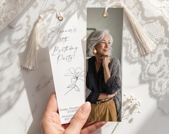 80th Birthday Bookmark Favors, Custom Photo Guest Gifts for Sister, Floral Birthday Keepsake Souvenirs, Bulk Personalized Book Mark Favors