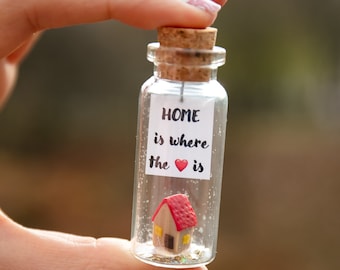Home is where the heart is Valentines Day gift Unique Family Moving for friend Miniature House Message in a bottle Kawaii gift for Mother