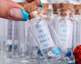 Thank you wedding favors for guests | Aqua blue wedding theme | Cheap Wedding favors ideas | Party favors | Custom Message in a bottle 10pcs