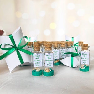 80, 90, 100th birthday favors for guests, Personalized birthday party guest gift, Thank you for coming Custom Message in a Bottle with Sand