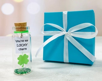 Personalized Gift for her Message in a bottle 4leaf clover You’re my lucky charm Inspirational Gift Friend St Patricks Day Shamrock Irish