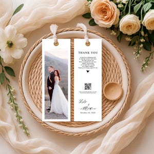 Wedding Photo Favors with QR code for Guests - Bridal Shower Bookmarks - Personalized Bookmark with Tassel - Double Sided Bookmark Keepsake