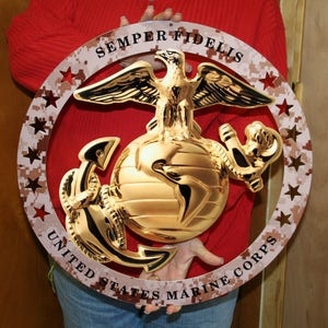 Cartello in acciaio color cuoio arruolato USMC (MCEN-TAN19)