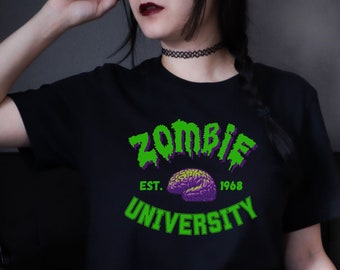 Horror Lover Zombie University Shirt Funny College Shirt Monster Lover Goth School T-Shirt Halloween Tee Apocalypse College Student Gift