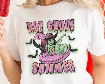 Hot Ghoul Summer Horror Lover T-Shirt Spooky Mama Tee Goth Ghoul Summer Tshirt Monster Lover Gift Spooky Summer Sexy Mummy Summerween Top