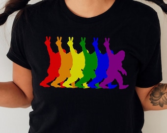 LGBTQ Bigfoot Shirt Sasquatch Gay Pride Tee Vintage Retro Tshirt Gay Bigfoot Rainbow Silhouette T-shirt Squatch Gift Yeti Pride Month Tee
