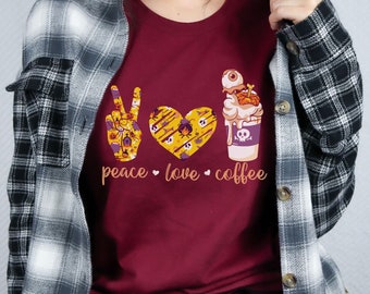 Peace Love Coffee Shirt Funny Halloween Tee Sarcastic Spooky Clothing Goth Coffee Shirt Coffee Humor Tshirt Horror Lover Coffee Lover Tee