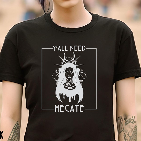 Camiseta de la diosa oscura de la energía de Hécate, ropa de bruja pagana feminista, camiseta de brujería mística, camiseta de magia oculta, camiseta de la diosa de la triple luna, magia de Hécate
