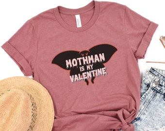 Mothman Shirt Valentine&#39;s Day Cryptid Clothing Cryptozoology Folklore Shirt Valentine Mothman is My Valentine Gift Happy Valloween Crewneck