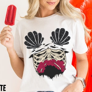 Mermaid Shirt Funny Summer Spooky Siren T-Shirt Goth Skeleton Mermaid Tee Gothic Summerween Top Clamshell Mermaid Bra Top Halloween Costume