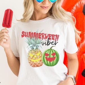 Spooky Summer Shirt Pineapple Watermelon with Jack o Lantern Face Goth Ghoul Summer Tshirt Summerween Vibes T-Shirt Hot Ghoul Summer Tee