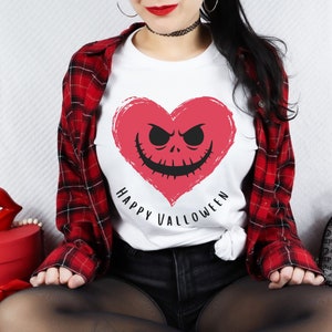 Happy Valloween Heart Valentine Skeleton Face Shirt Spooky Valentine Shirt Alternative Valentines Graphic Tee Goth Valentines Day Tshirt