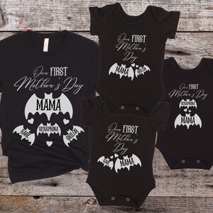 Aangepaste Triplet moeder shirt mama en mij Tee Goth moeder bijpassende shirts BatMom Spooky Moederdag bijpassende T-shirts onze eerste Moederdag Tee