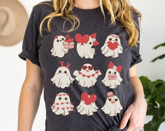 Spooky Ghost Valentine's Day Funny Shirt Happy Valloween Grid Tee Creepy Valentine Alternative Shirt Goth Valentines Day Tshirt Heart Top