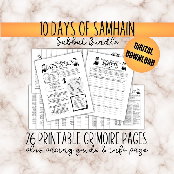 Samhain Sabbat Witchcraft Bundle Download Baby Witch Halloween Guide Book of Shadows Printables Starter Grimoire Wiccan Spellbook Ink Saver