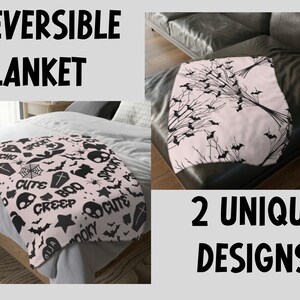 Reversible Spooky Halloween Throw Blanket Pastel Goth Baby Blanket Gothic Nursery Throw Spooky Goth Home Decor Blanket Witchy Aesthetic