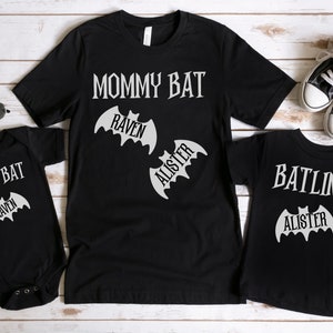 Custom Mom Shirt Mommy and Me Shirt Goth Mom Matching Shirts Bat Mom Spooky Mother's Day Matching T-Shirts Mama Baby Bat Daddy Bat Tshirts