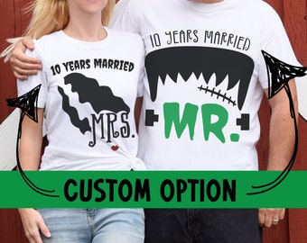 Frankenstein's Monster Mr and Mrs. Matching Couples Wedding Shirt, Monster Bridal Tee, Goth Horror Lover Marriage Tee, Gift for Newlyweds