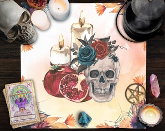 Watercolor Samhain Altar Cloth Persephone Tarot Cloth Witchy Aesthetic Pagan Decor Halloween Witch Decorations Sacred Space Altar Covering