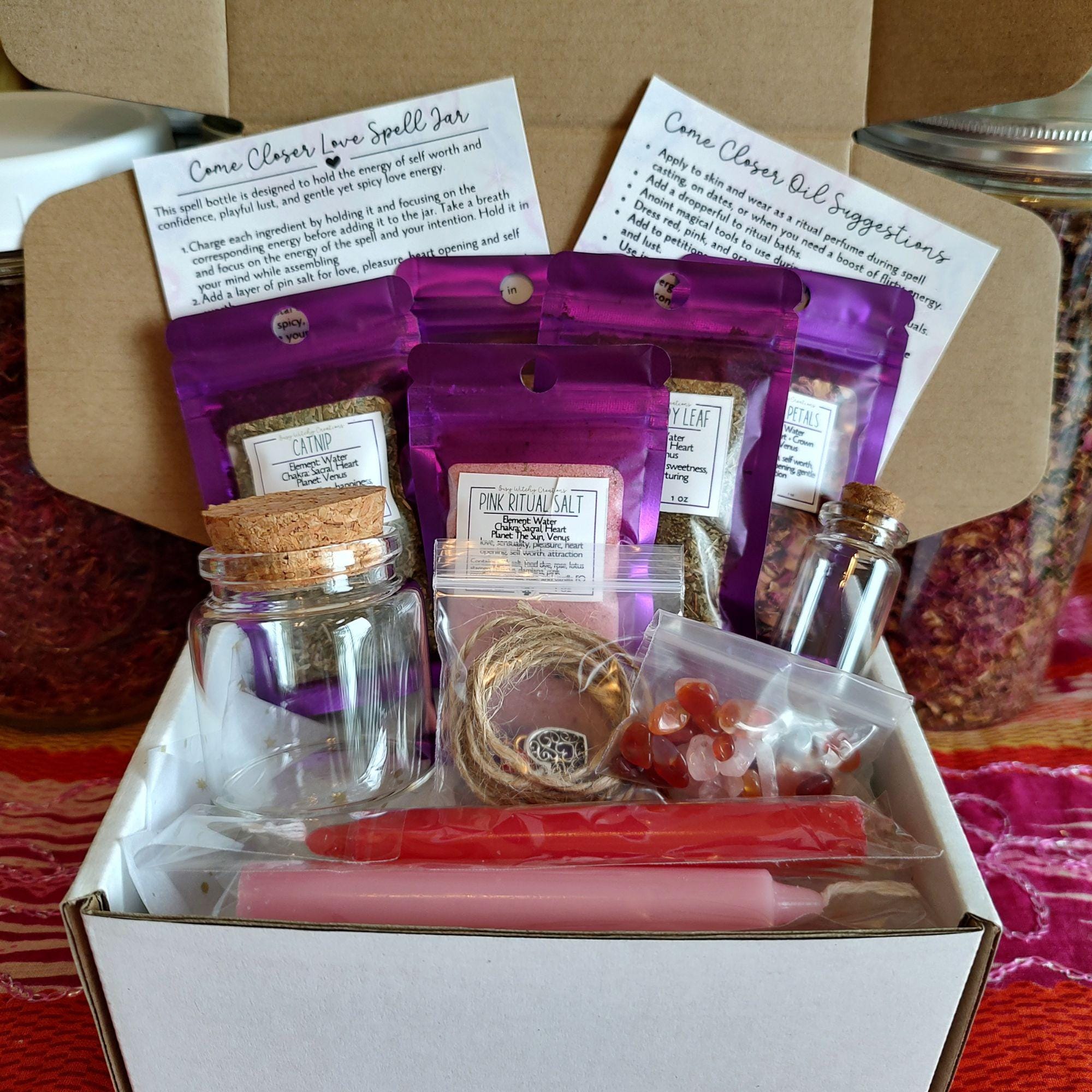 Love Attraction Spell Jar Ritual Kit, Come Closer Spell Bottle Witchcraft Set, Beginner Witch Spell Bundle, Spell for Love and Confidence