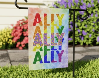 Proud Ally Garden Flag, LGBTQ Banner Garden and Yard Decoration, Gay Pride Garden Banner, Rainbow Flag Yard Decorations Safe Space Ally Flag