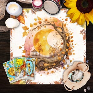 Watercolor Mabon Altar Cloth Witchcraft Tarot Cloth Witchy Aesthetic Moon Pagan Decor Fall Equinox Witch Decorations Sacred Space Covering