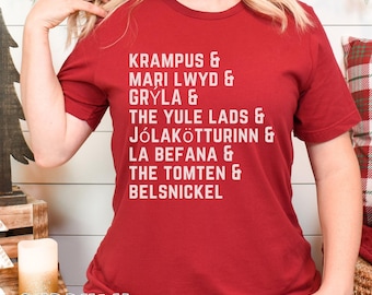 Winter Folklore Character List Spooky Christmas Shirt, Creepmas Dark Horror Tee, Funny Krampus Goth Holiday Tshirt, Pagan Alternative Xmas