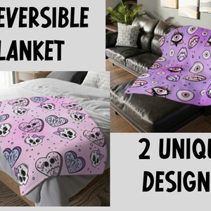 Reversible Pastel Goth Valloween Throw Blanket Candy Heart Creepy Blanket Spooky Throw Blanket Halloween Home Decor Halloween Girl Nursery
