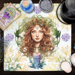 Brigid Altar Cloth Celtic Goddess Tarot Cloth Imbolc Winter Watercolor Wheel Of The Year Altar Table Witchy Decor Pagan Witchcraft Supplies