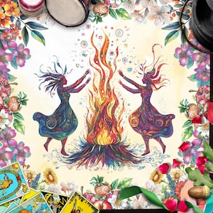 Beltane Altar Cloth Bonfire Tarot Cloth Spring Watercolor Wheel Of The Year Altar Table Witchy Decor Pagan Pentacle Witchcraft Supplies