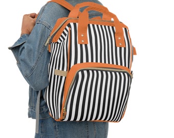 Goth Black White Striped Diaper Bag Horror Aesthetic Spooky Insulated Cooler Bag Goth Newborn Backpack Alt Baby Shower Gift Goth Mom Cooler