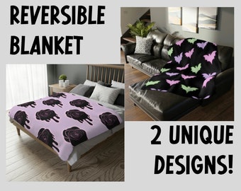 Reversible Pastel Goth Throw Blanket Eyeball Roses Neon Bats Blanket Spooky Throw Blanket Halloween Home Decor Pastel Goth Housewarming Gift