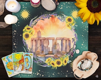 Watercolor Litha Altar Cloth Stonegenge Tarot Cloth Witchy Aesthetic Pagan Decor Summer Solstice Witch Decorations Sacred Space Covering