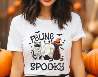 Cat Halloween Tee, Spooky Cat Shirt, Ghost Cat Shirt, Witch Cat Tee, Feline Spooky Shirt, Halloween Cat Shirt, Halloween Costume Shirt,