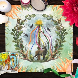 Beltane Altar Cloth May Day Tarot Cloth Spring Watercolor Wheel Of The Year Altar Table Witchy Decor Pagan Pentacle Witchcraft Supplies