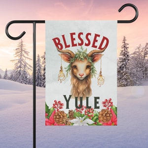 Yule Goat Garden Flag Winter Solstice Banner Yard Decoration Witchy Garden Banner Christmas Garden Flag Wheel of the Year Holiday Yule Decor