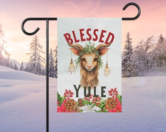 Yule Goat Garden Flag ,Winter Solstice Banner Yard Decoration, Witchy Garden Banner, Christmas Garden Flag, Wheel of the Year Yule Decor