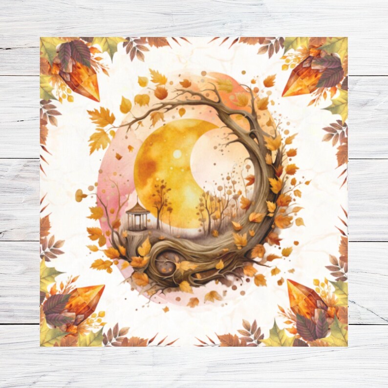 Watercolor Mabon Altar Cloth Witchcraft Tarot Cloth Witchy Aesthetic Moon Pagan Decor Fall Equinox Witch Decorations Sacred Space Covering image 2
