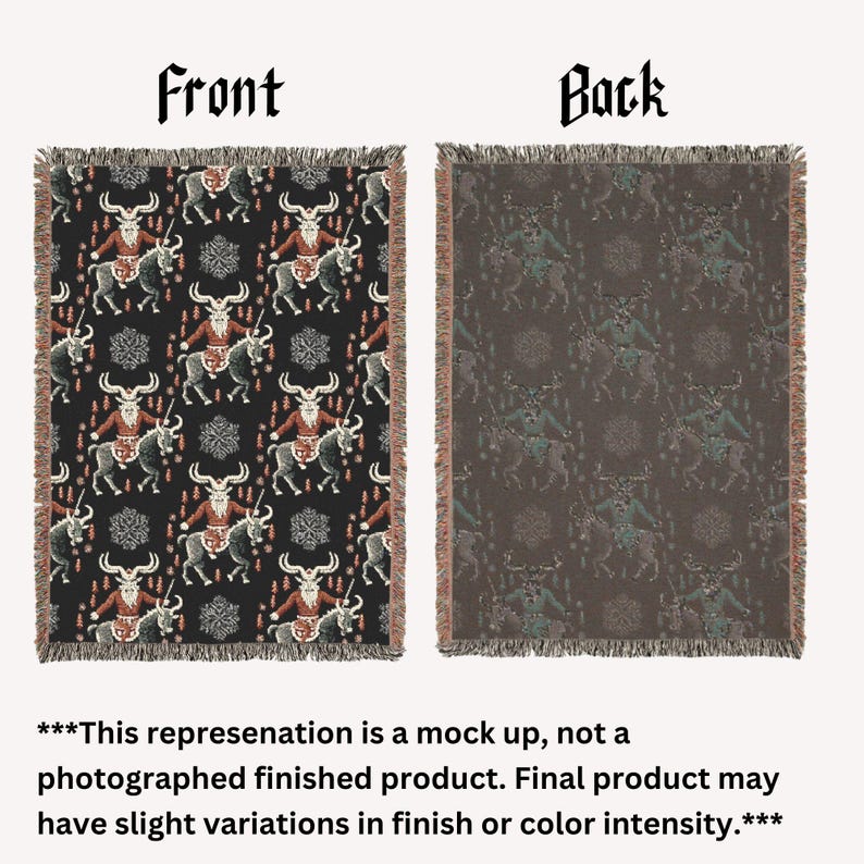 Krampus Woven Blanket, Spooky Cheepmas Krampus Decor, Scandinavian Folk Horror Tapestry Throw, Krampusnacht Gift, Bohemian Winter Solstice image 8