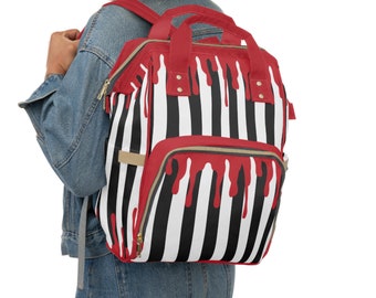 Goth Black White Striped Blood Drip Diaper Bag Horror Aesthetic Spooky Insulated Cooler Goth Newborn Backpack Alt Baby Shower Gift New Mom