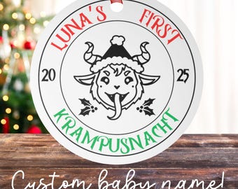 Personalized Baby's First Christmas Ornament Custom Krampus Holiday Tree Decoration Goth Baby Krampus Decor Spooky Yuletide Horror Home